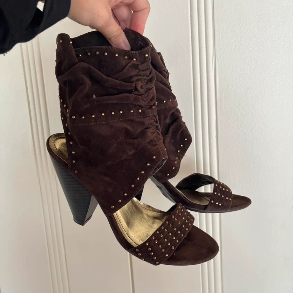 Elegant Brown Studded Heeled Boots